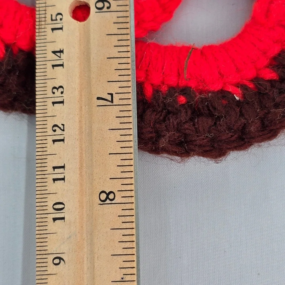 Handmade Crochet Celtic Knot Trivet Coaster Red Brown Interlocking Round 8.5